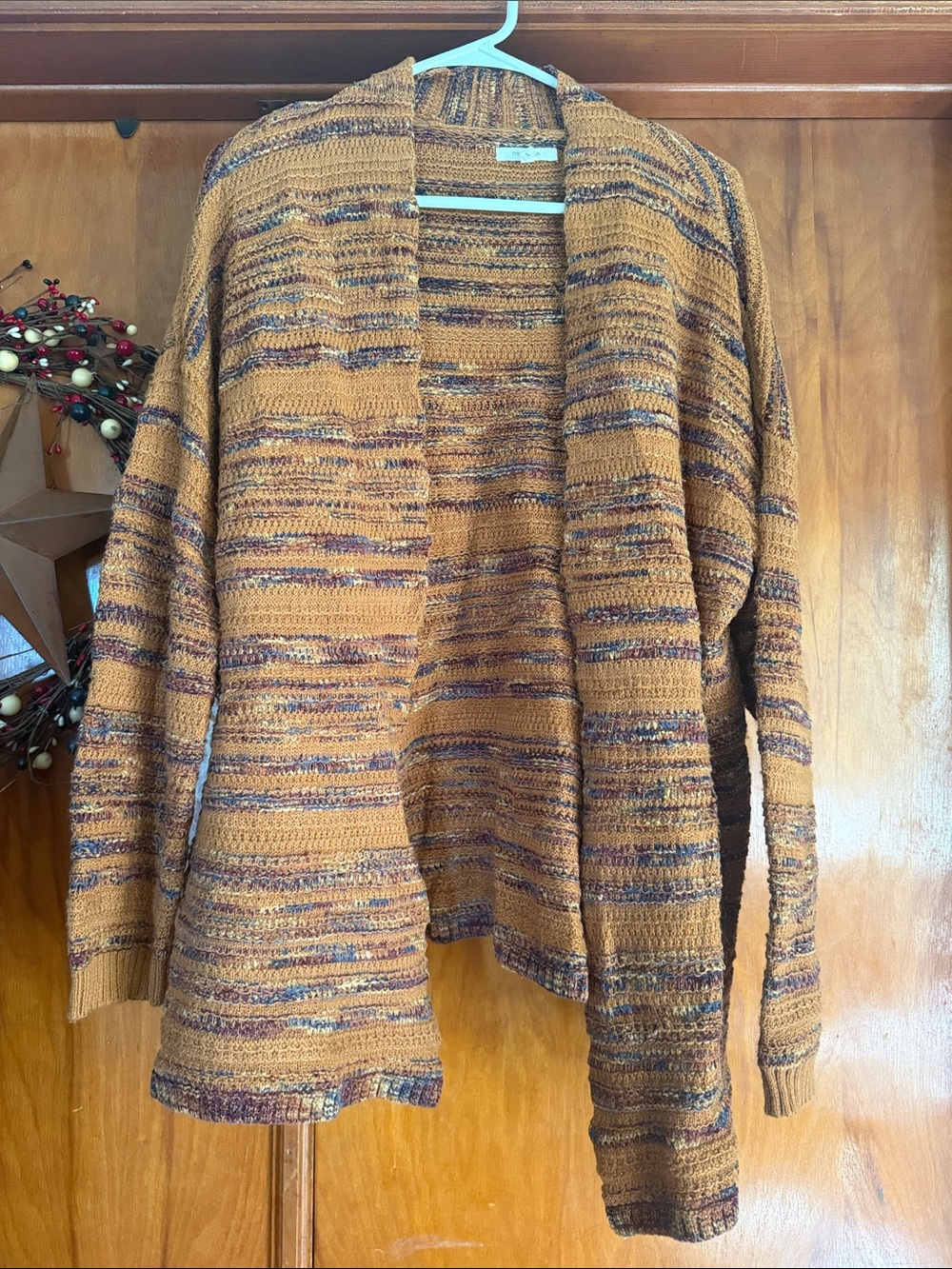 Maurices Mustard Open-Front Striped Knit Cardigan